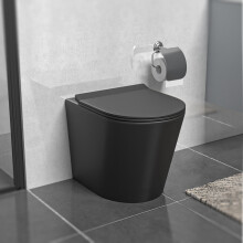 Nes Home Rimless Round Back To Wall Toilet Pan & Soft Close Seat Matte Black