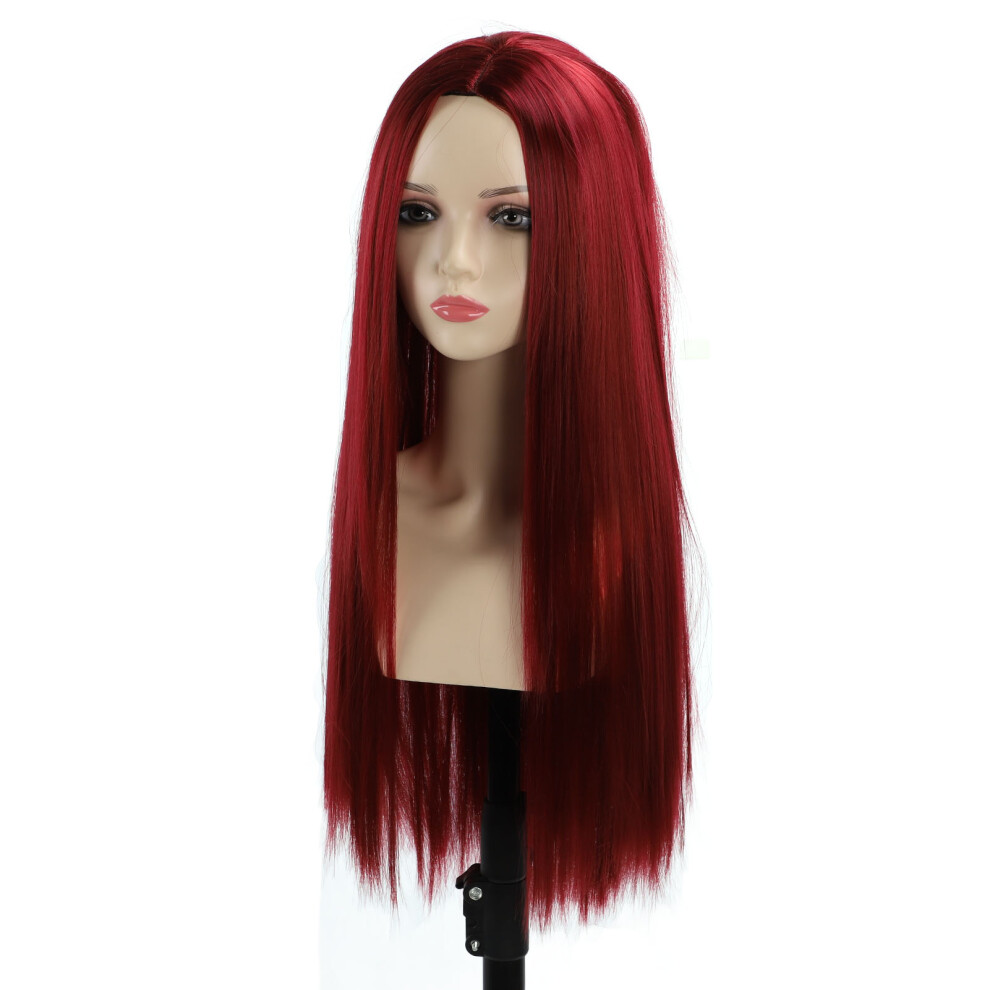 High Density Wine Red Long Wig with Mesh Net for Events & Daily