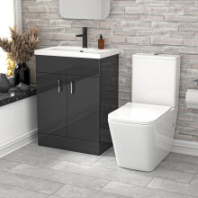 Nes Home 600mm Dark Grey Basin Vanity & Rimless Square Close Coupled Toilet