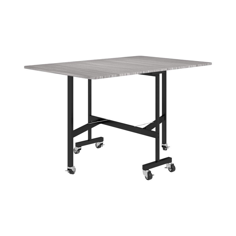Drop-Leaf Dining Table Grey Wood-Effect Six-Seater with Wheels Space-Saving Foldable Design for Small Spaces-image-OPC-PKDJT5S-NEW