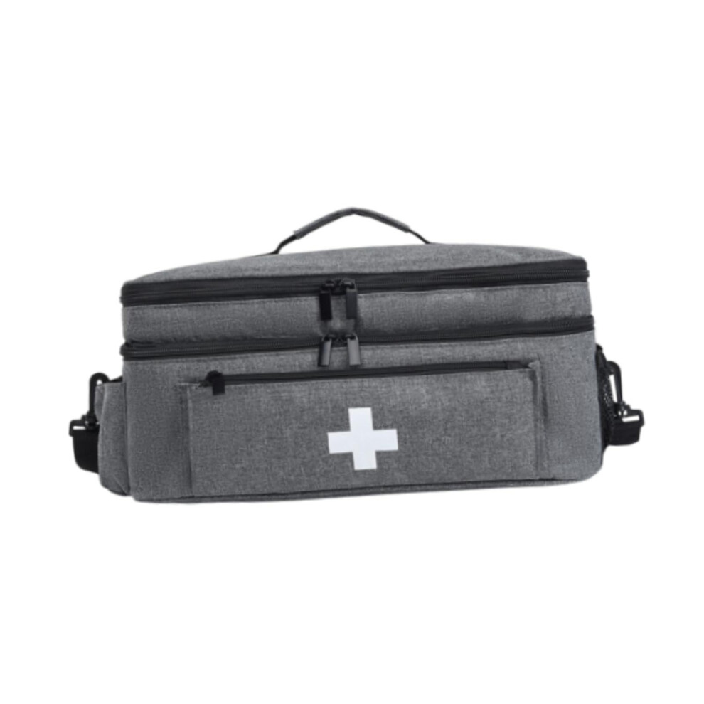 Gray First Aid Bag Emergency Kit Organizer Storage Bag For Car - Waterproof Medical Supplies Tote With Multiple Compartments
