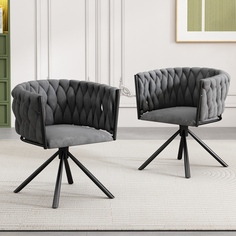 Luxury Velvet Dining Chairs Pair Gray Swivel Chairs with Metal Legs Comfortable Living Room & Bedroom Seating WF310506AAG-image-OPC-PKDKW2R-NEW