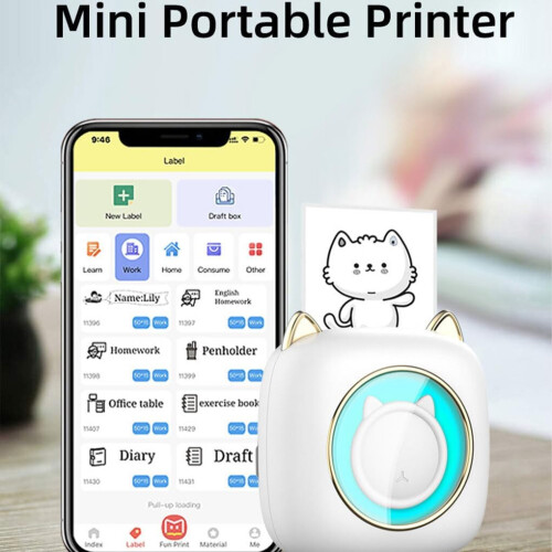Mini Printer Bluetooth Wireless Portable Printer for Label and Photo Printing, ABS Material, Compact Size 1