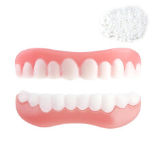 Silicone Dentures Full Mouth Set - Top and Bottom Clip-On False Teeth for Missing and Broken Tooth for Men and Women
