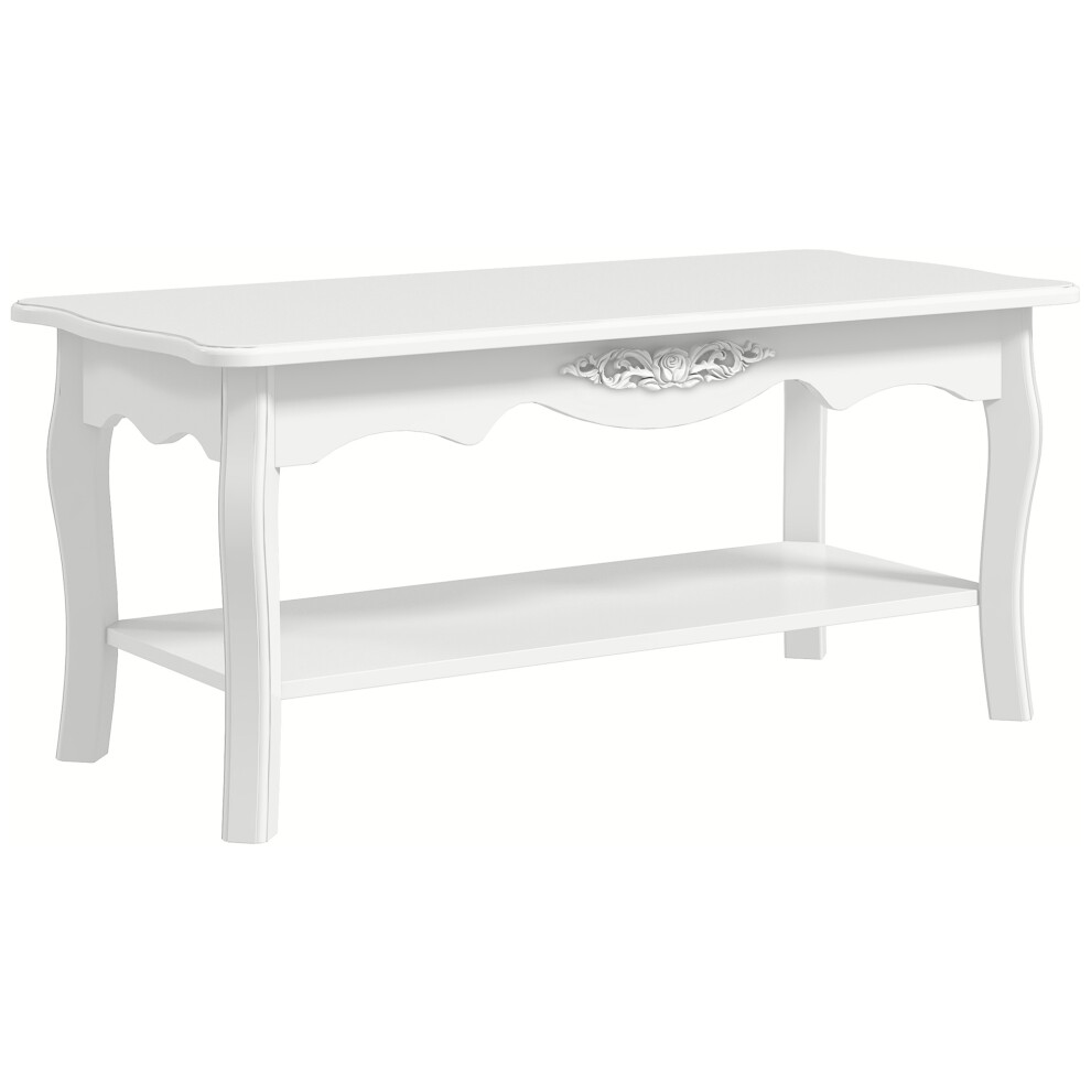 White Wooden Coffee Table with Storage Shelf for Living Room - HOMCOM 94L x 44W x 42H cm Cocktail Centre Table-image-OPC-PKDKXF8-NEW