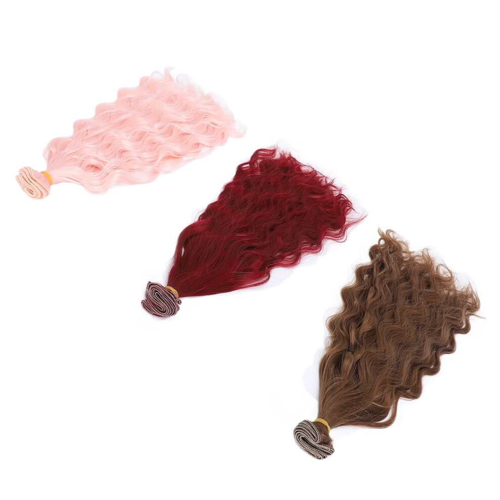 3Pcs Doll Wigs 30cm Water Ripple Curls Light Brown Burgundy Pink-image-OPC-PKDKZQX-NEW