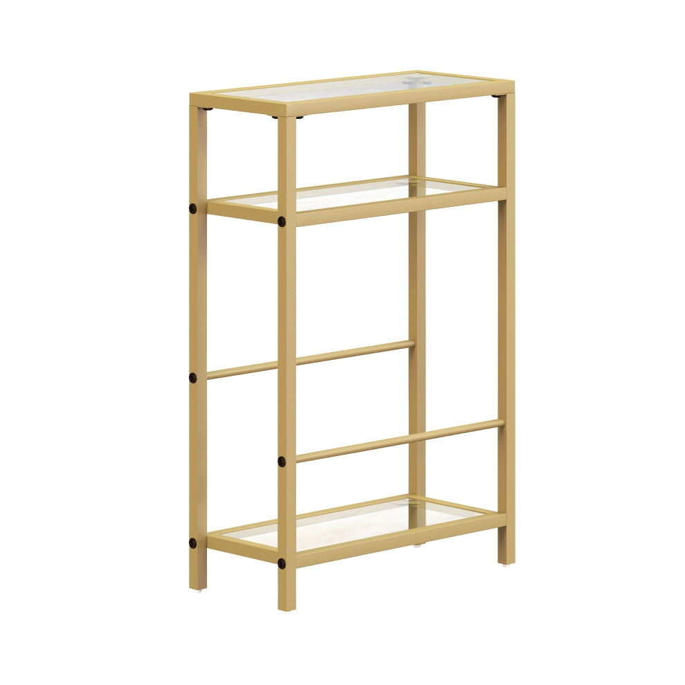 Side Table Gold Tone with Storage Shelf and Tempered Glass Top 3-Tier Narrow End Table for Small Rooms Living Room Bedroom-image-OPC-PKDM2RG-NEW