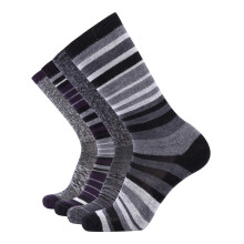 Calcetines deportivos EnerWear de lana merino para senderismo al aire libre (4 pares) para mujer (talla 4-10, morado oscuro/rayas negras/multicol