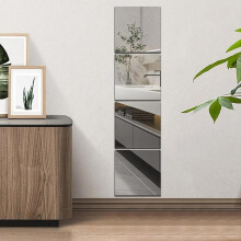 (Silver, S) Acrylic Mirror Surface Wall Sticker (4pcs), Self Adhesive Square Mirror Sticker, Wall Decals For Home Living Room Bedroom