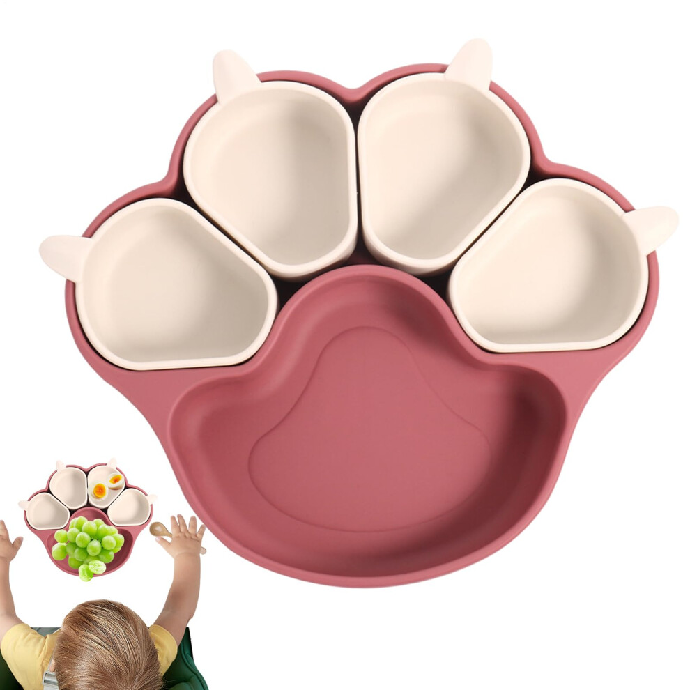 Suction Plates for Baby - Silicone Toddler Plates with Cat Claw Design, Divided Suction Cup Plate for Outdoor Use, Red
