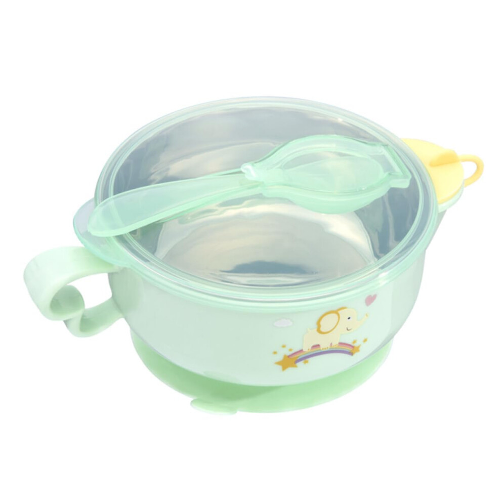 Stainless Steel Bowl With Suction Base And Spoon Kit For Weaning Boys, Mint Insulated Spill-Proof Feeding Dish Green