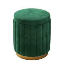 Low Round Velvet Ottoman Stool, Green Sponge Vanity Stool for Living Room, Bedroom, Study with Storage