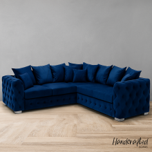 (Steel, 5 Seater Corner) Ashton 5 Seater Corner Sofa Plush Velvet | Chesterfield Style Scatter Back Sofa