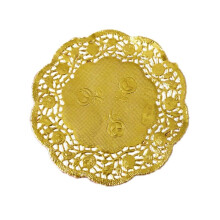 50pcs 3.5 Inch Gold Hollow Flower Round Lace Paper Doilies for Party Decorations and Table Settings