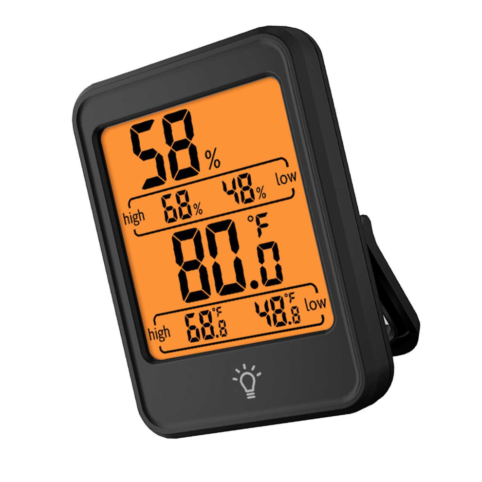 Black Digital Indoor Thermometer Hygrometer 80X59x23mm High Accuracy