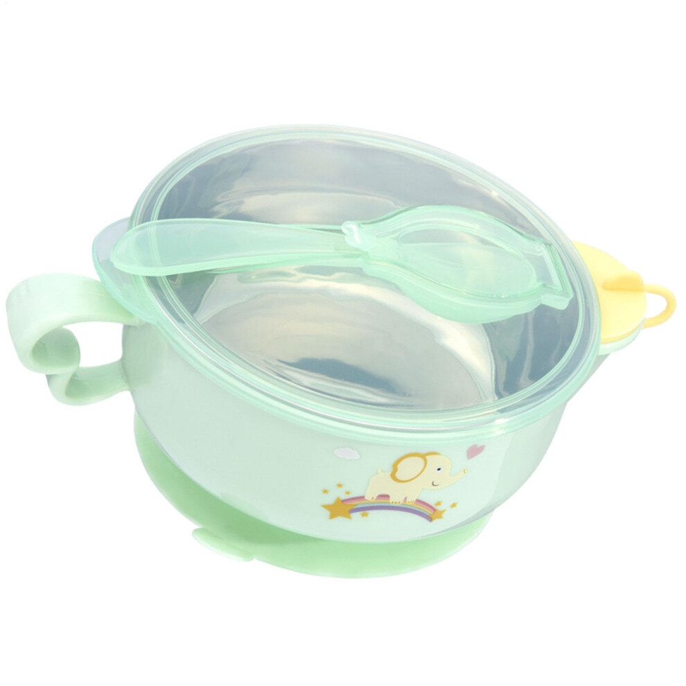 Suction Cup Bowls for Kids, 400ml Cartoon Water Filled Bowls with Handle, Portable Green Tableware for Home
