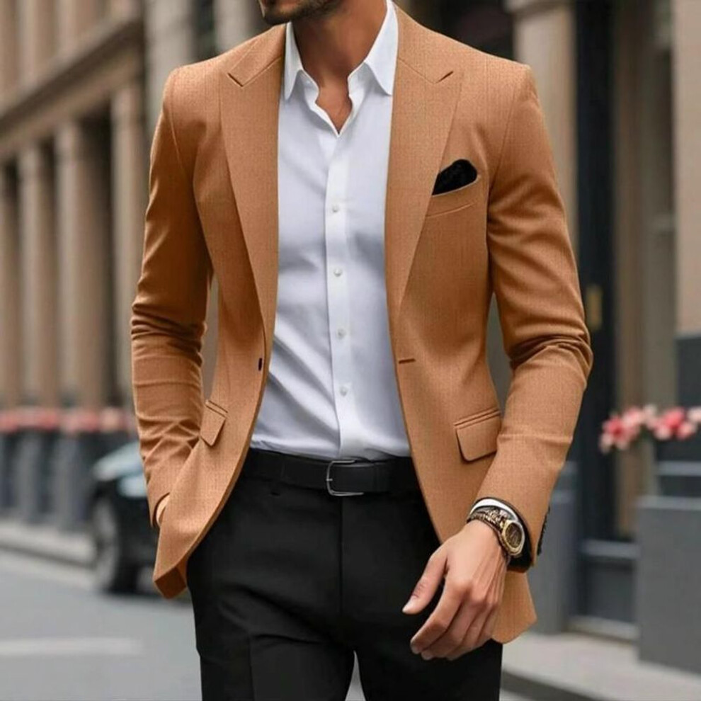 (M, brown) Fashionable And Casual Men's Solid Color Button Style Office Long Sleeved Sports Jacket-image-OPC-PKDN882-NEW