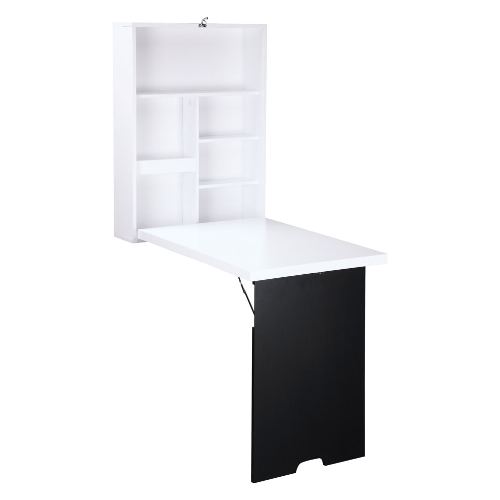 Folding Wall-Mounted Drop-Leaf Table White with Chalkboard and Storage Shelf Multipurpose Floating Desk for Home Office-image-OPC-PKDNB9V-NEW
