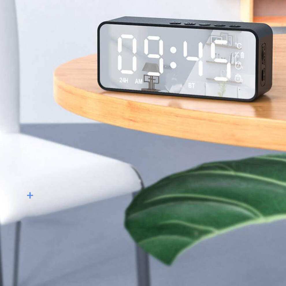 Mirror Surface Bluetooth Alarm Clock With Dual Alarms For Bedroom And Home Use Black 8781348176412