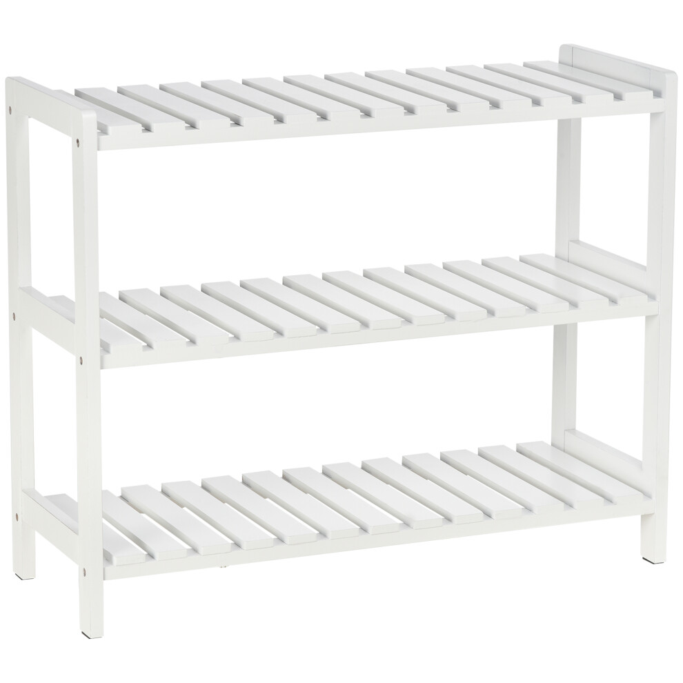 White Wooden 3-Tier Shoe Storage Rack with Slatted Shelves Spacious Open Design for Hallway or Entrance 70L x 26W x 57.5H cm-image-OPC-PKDNF5W-NEW