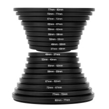 Camera Lens Filter Step Up & Down Adapter 18pcs Metal Set for DSLR Cameras 37-82mm and 82-37mm Compatibility