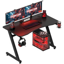 Gaming Desk 120x65cm Steel Frame with Cup Holder Headphone Hook Adjustable Feet Cable Organizer Black