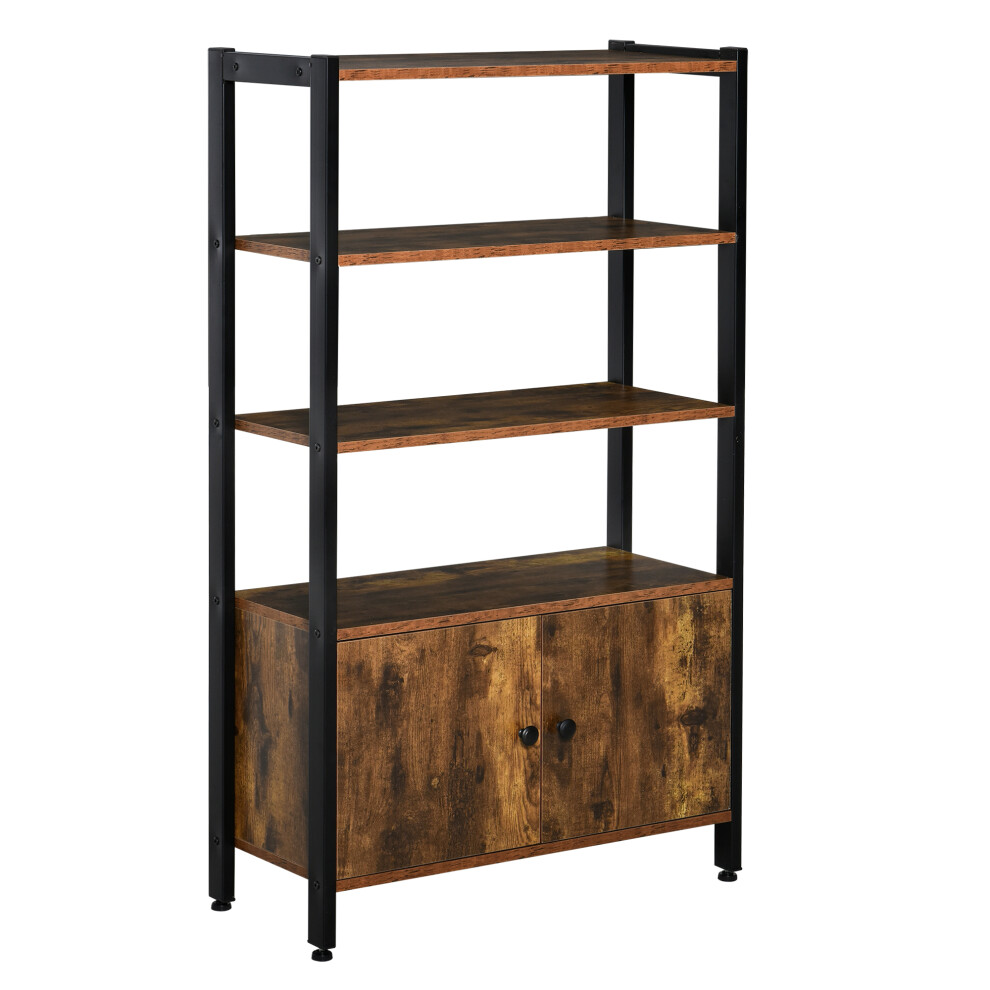 Home Office & Living Room Industrial Bookshelf Cabinet with Doors 3-Tier Rustic Brown Storage Solution-image-OPC-PKDNMM6-NEW