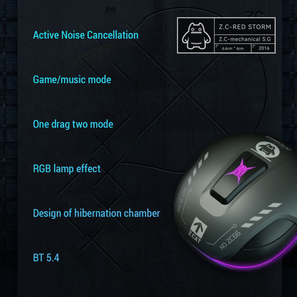 Zombiescat B5 Wireless Earbuds Bt5.4, Noise Canceling, Rgb Lights, 4-6H Play, 40Mah Battery 8761348221701