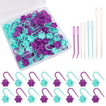 100Pcs Flower Shape Knitting Marker with 6 Big Eye Sewing Needle