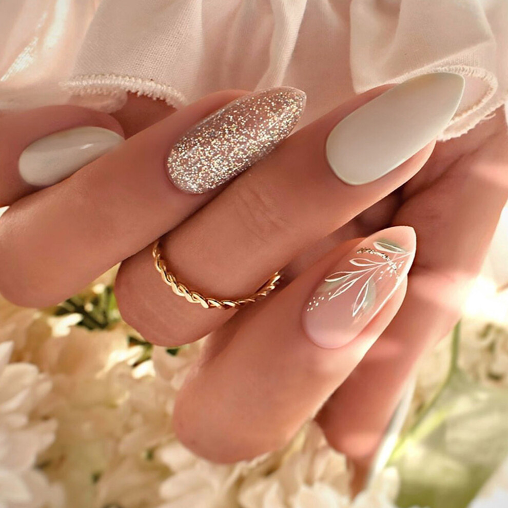24 Pieces Almond Manicure Style Press On Nail Acrylic False Nail