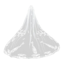 138Inch Embroidery Flower Cathedral Length Bridal Veil with Hair
