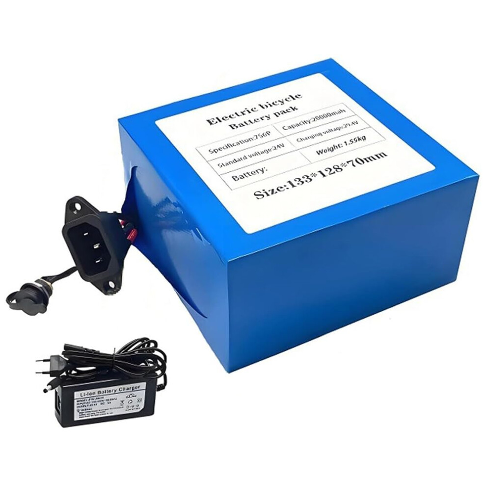 24V 20Ah Lithium Ion E-Bike Battery Pack 7S6P with BMS Protection Compatible with 500W Electric Bicycle Motor and Charger
