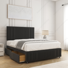 (King-5ft (No Drawers), Black Plush) DOUBLE DIVAN STORAGE BED 24"PLUSH VELVET HEADBOARD + ORTHOPAEDIC MATTRESS