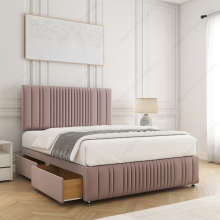 (King-5ft (No Drawers), Pink Plush) DOUBLE DIVAN STORAGE BED 24"PLUSH VELVET HEADBOARD + ORTHOPAEDIC MATTRESS