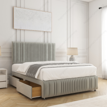 (King-5ft (No Drawers), Silver Plush) DOUBLE DIVAN STORAGE BED 24"PLUSH VELVET HEADBOARD + ORTHOPAEDIC MATTRESS