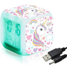 Unicorn Digital Alarm Clock for Girls - LED Glowing Cube Clock with Night Light