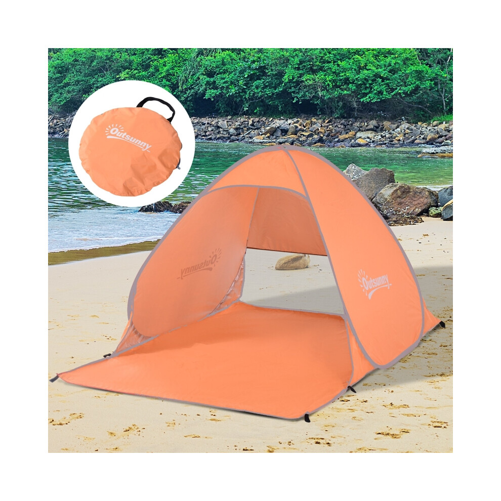 Portable 2 Person UV Shelter Shade - Outsunny Pop Up Sun Tent in Orange UV Protection Easy to Carry Ideal for Outdoor Use-image-OPC-PKDNV6Q-NEW