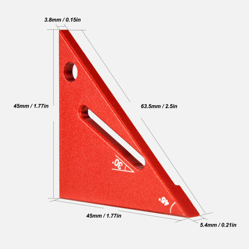 Équerre triangulaire pour menuiserie 90 45 30 rouge 1