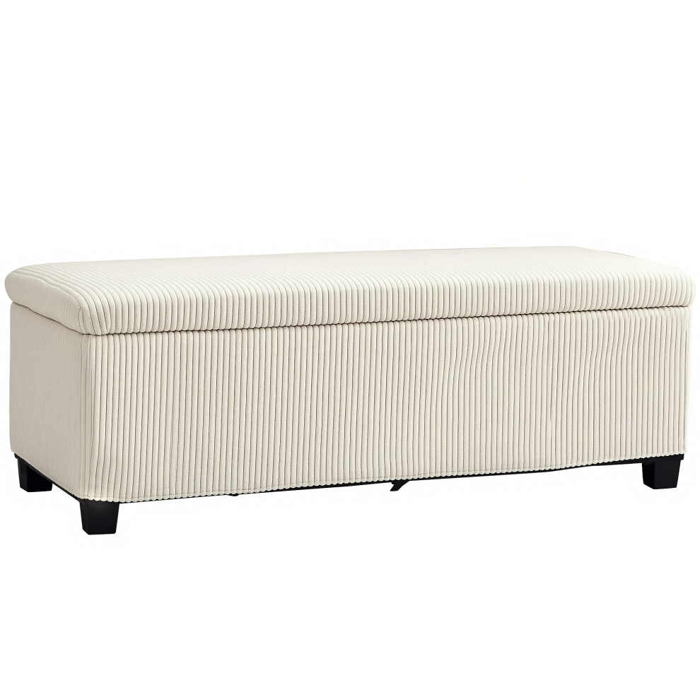 112cm Beige Storage Ottoman Bench with Corduroy Cover Removable Lid & Legs Multi-Use Footstool for Living Room & Bedroom-image-OPC-PKDNZ2F-NEW