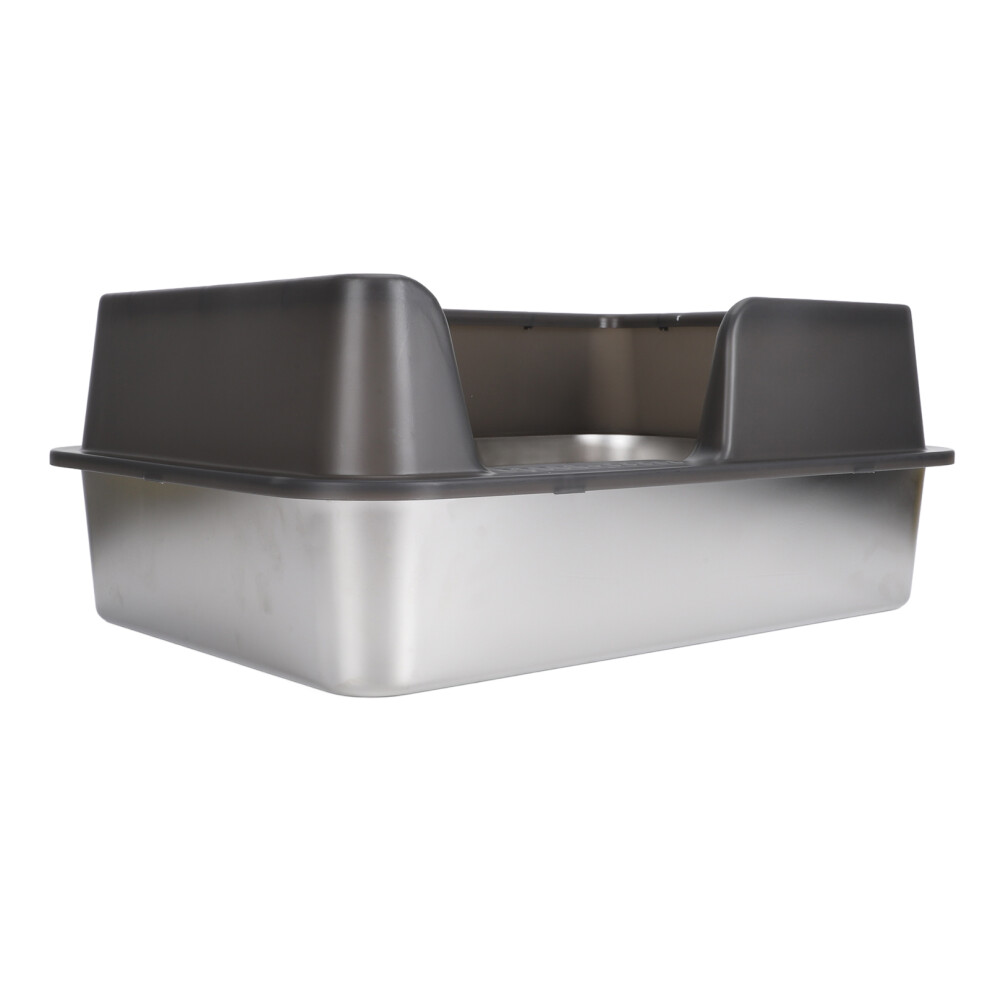 Compact Stainless Steel Litter Box - High Sides Black Easy to Clean-image-OPC-PKDP2KN-NEW
