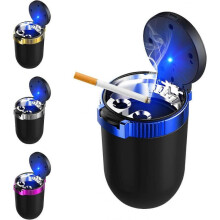 Car Ashtray with Lid, Detachable Stainless Smokeless Auto Ashtray with LED Blue
