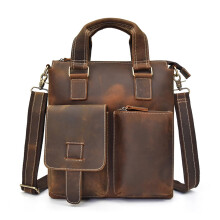 Vintage Men's Tote Shoulder Bag Unisex Leather Crossbody Briefcase for A4 Documents, Commuter Style, Durable Design