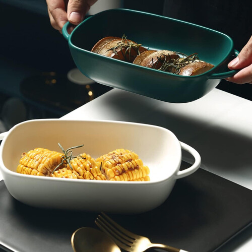 Baking Oven Dish Ceramic Bakeware, 2-Piece Rectangle Lasagna Baking Pans for Cake and Dinner, Color C 1