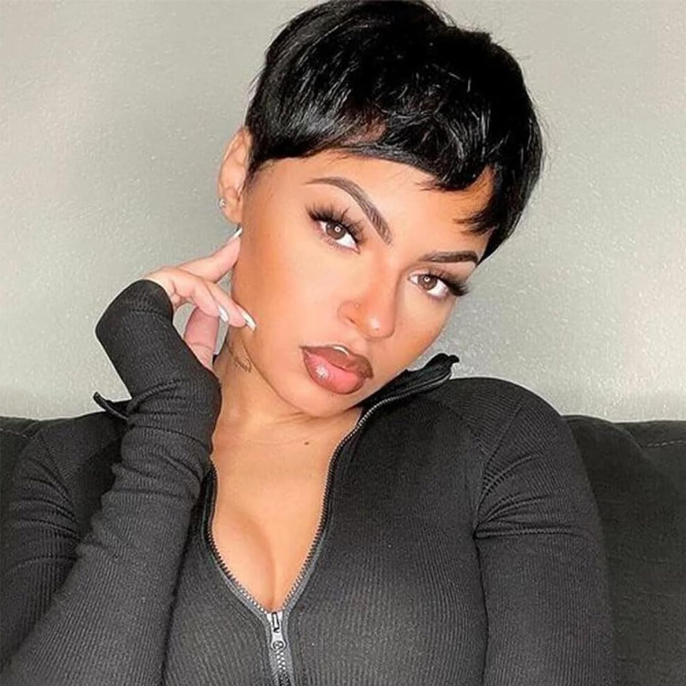 Unisex Black Short Wigs With Bangs, Glueless Pixie Cut Synthetic Wig For Women, Straight Hair For Daily Use And Cosplay