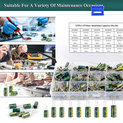 15 Value 225PCS Aluminum Electrolytic Capacitors Practical 1