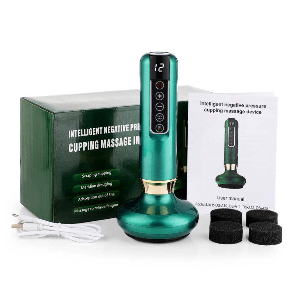 (green) Electric Cupping Device 12 Levels Vacuum Cupping Cans USB Rechargeable Scraping Cupping Cans Suction Massage Apparatus