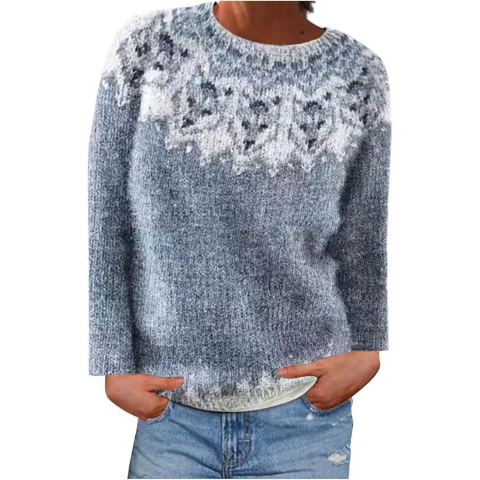 (M, 06* Light Blue) Ladies Jumpers UK Clearance Women's Sweaters Fall Winter Pullover Sweater Crew Neck Long Sleeve Vintage Knit Tops Holiday Party Ug