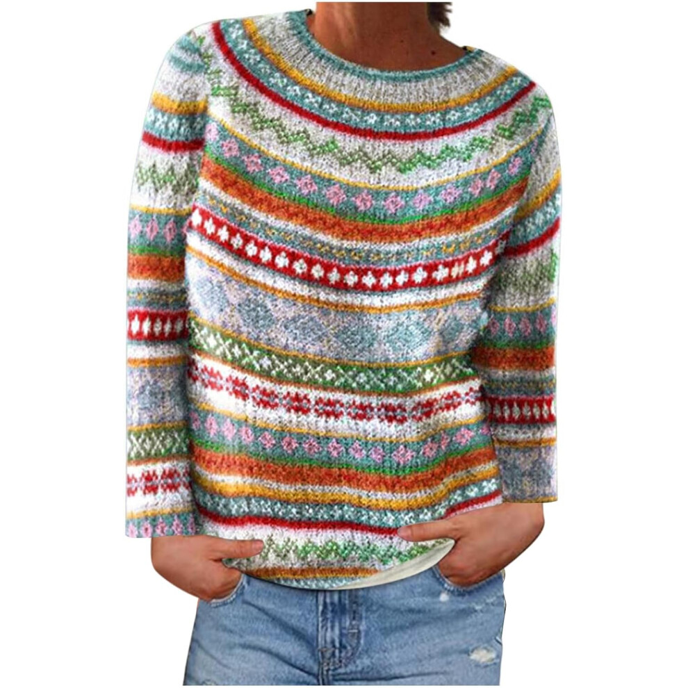 (S, 17* Light Blue) Ladies Jumpers UK Clearance Women's Sweaters Fall Winter Pullover Sweater Crew Neck Long Sleeve Vintage Knit Tops Holiday Party Ug