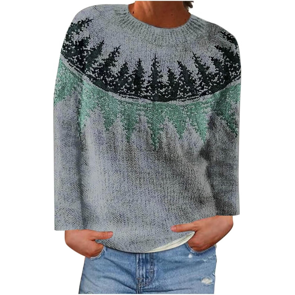 (S, 19* Light Blue) Ladies Jumpers UK Clearance Women's Sweaters Fall Winter Pullover Sweater Crew Neck Long Sleeve Vintage Knit Tops Holiday Party Ug