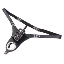 BDSM Sex Bondage Chastity Pants for Male Couples with Lock, Adjustable Size, Black Material, Slave Training Toys